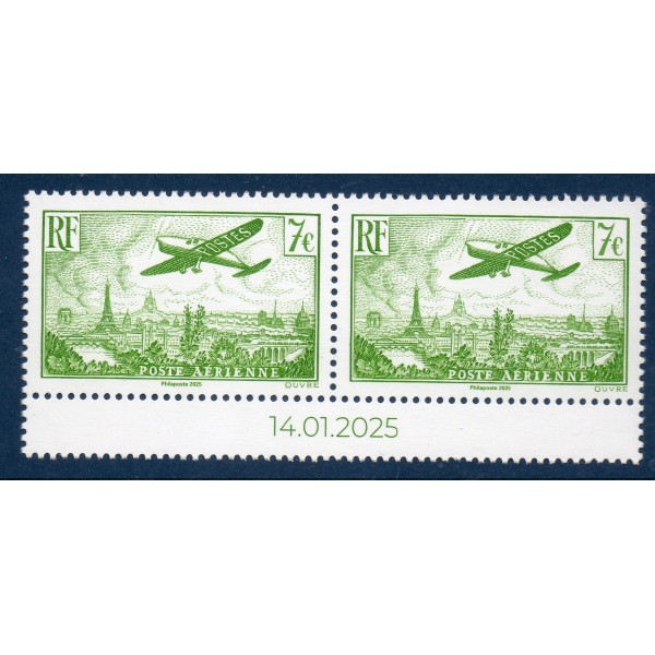 Timbre France Poste Aérienne Paire 98A Avion survolant Paris