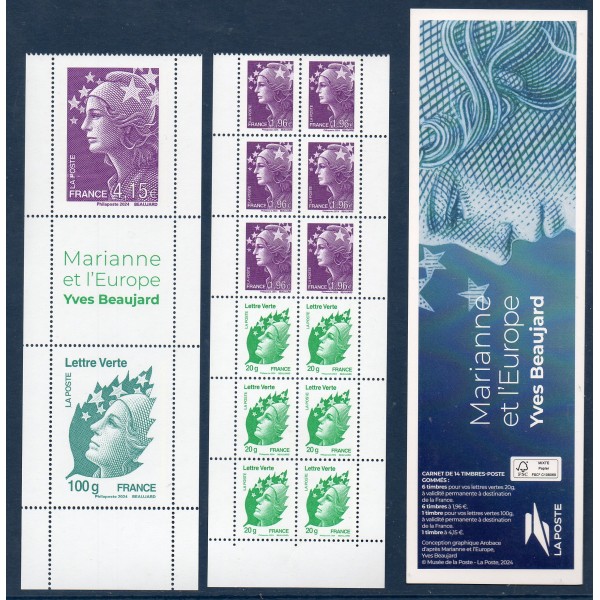 Carnet Yvert 1535 à composition variable 2024 Marianne et l'Europe Neuf