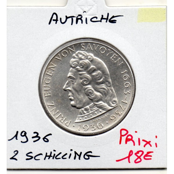 Autriche 2 Schilling 1936, Sup KM 2858 Eugen de Savoie