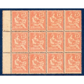 bloc de 12 timbres France Yvert No 125 Type Mouchon 15c Vermillon neuf ** et neufs*