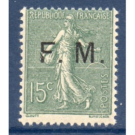 Timbre Franchise Militaire Yvert 3 type semeuse lignée 15c vert olive neuf **