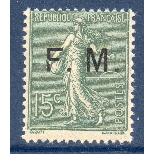 Timbre Franchise Militaire Yvert 3 type semeuse lignée 15c vert olive neuf **