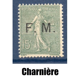 Timbre Franchise Militaire Yvert 3 type semeuse lignée 15c vert olive neuf * avec charnière