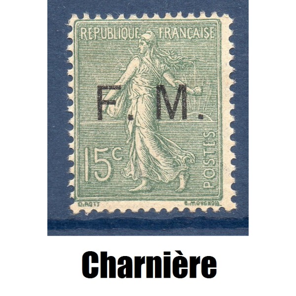 Timbre Franchise Militaire Yvert 3 type semeuse lignée 15c vert olive neuf * avec charnière