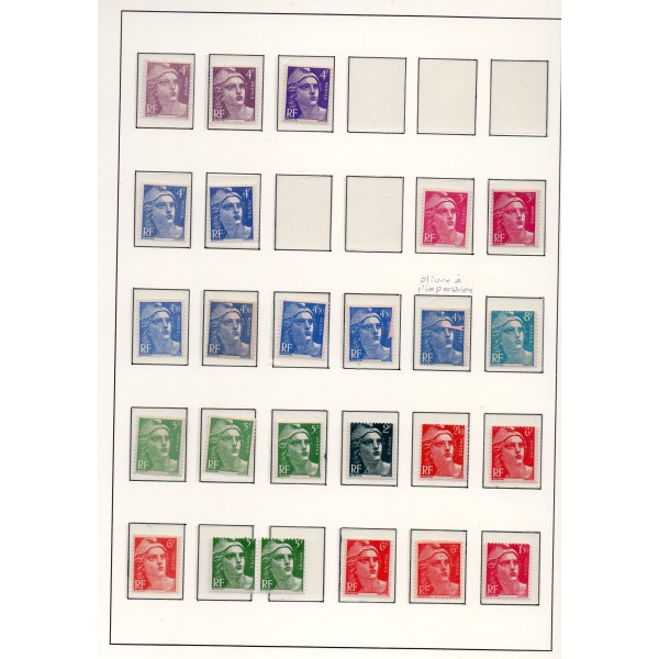 lot 9 de variétés de Timbres France marianne de Gandon diverses couleurs neufs**