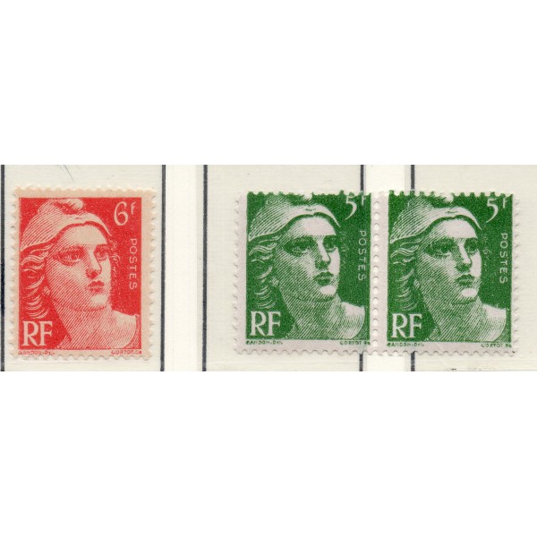 lot 9 de variétés de Timbres France marianne de Gandon diverses couleurs neufs**