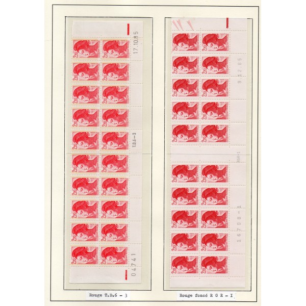 lot 10 de variétés de Timbres France liberté de Delacroix deux couleurs neufs**