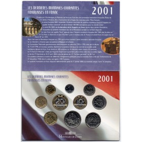 Coffret BU France 2001 pièces de monnaies en Franc