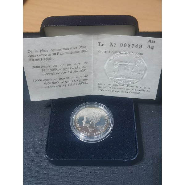 Monaco Essai Argent Grace Kelly 10 Francs 1982 FDC, Gad.158