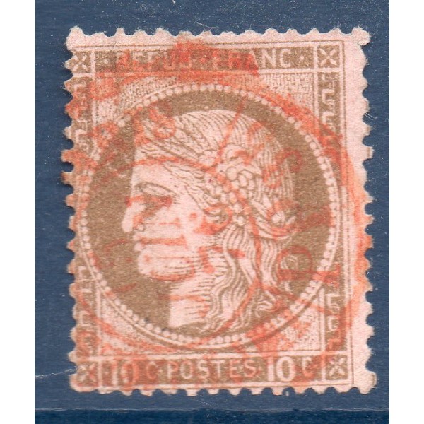 Timbre France Yvert No 54 Type Cérès 10c brun s. rose Oblitéré CaD rouge des imprimés