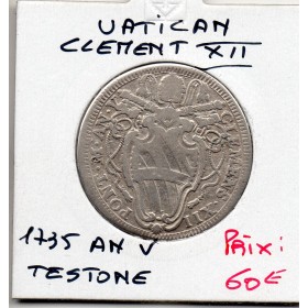 Vatican Clement XII Testone 1735 An V TB KM.862