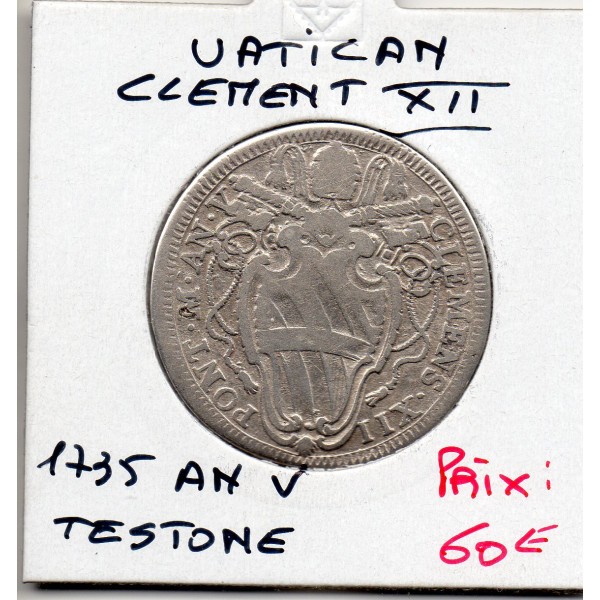 Vatican Clement XII Testone 1735 An V TB KM.862