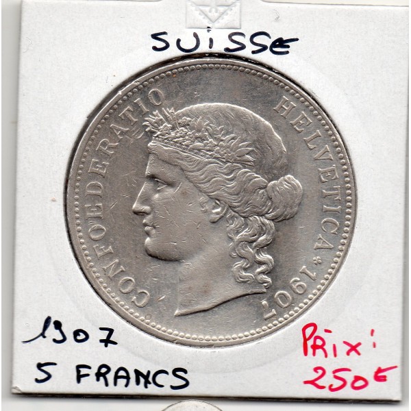 Suisse 5 francs 1907 Sup, KM.34 Tête de Helvetia