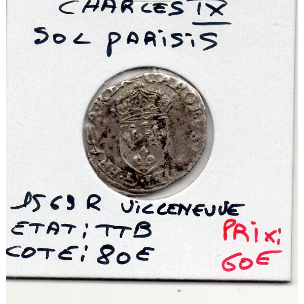 Sol Parisis 1er type Charles IX (1569 R) Villeneuve TTB