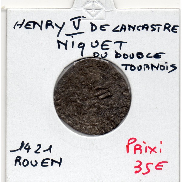 Niquet ou double tounois Rouen Henri V de Lancastre (1421) TB
