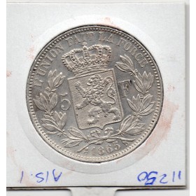 Belgique 5 Francs 1865 Sup-, KM.17 Leopold 1er tête nue