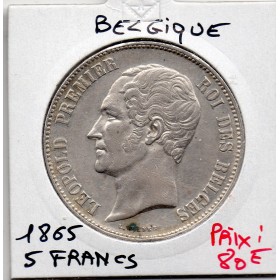 Belgique 5 Francs 1865 Sup-, KM.17 Leopold 1er tête nue