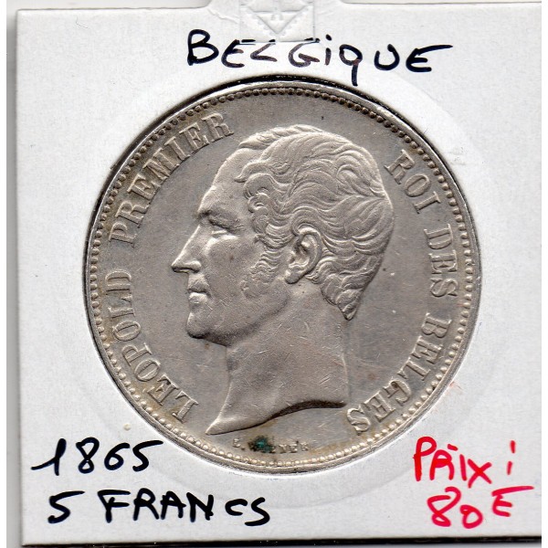 Belgique 5 Francs 1865 Sup-, KM.17 Leopold 1er tête nue
