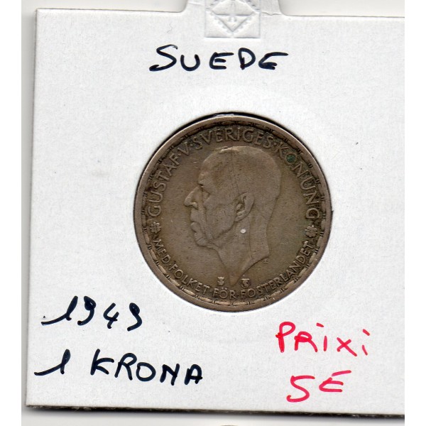 Suède 1 krona 1949 TTB, KM.814 Gustaf V