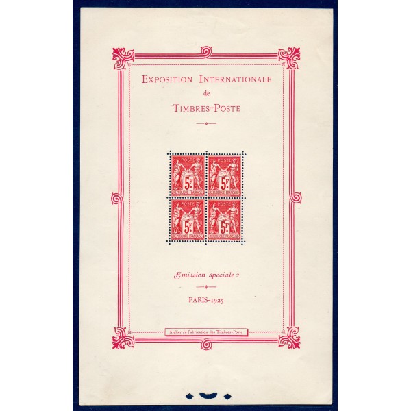 Bloc France feuillet Yvert 1 Paris, exposition internationale neuf **  signé Calves