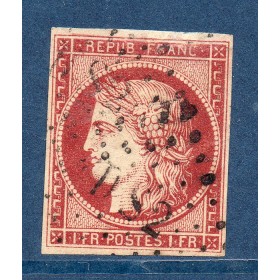 6Timbre France Yvert No 6 Type Cérès 1 franc carmin Oblitéré