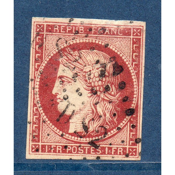 6Timbre France Yvert No 6 Type Cérès 1 franc carmin Oblitéré