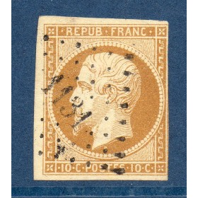 Timbre France Yvert No 9 Type Présidence 10c Bistre Jaune Oblitéré petits chiffres 1181
