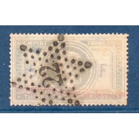 Timbre France Yvert No 33 Empire Lauré 5 fr violet-gris Oblitéré étoile de Paris 22
