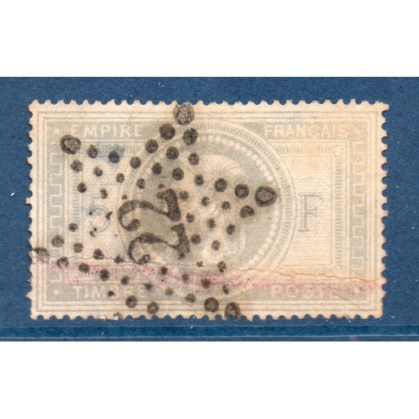 Timbre France Yvert No 33 Empire Lauré 5 fr violet-gris Oblitéré étoile de Paris 22