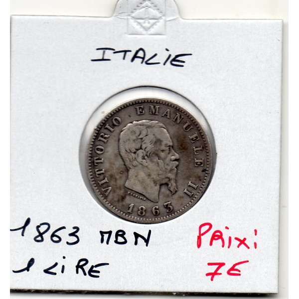Italie 1 Lire 1863 M BN TB+,  KM.15 Vittorio Emanuele II