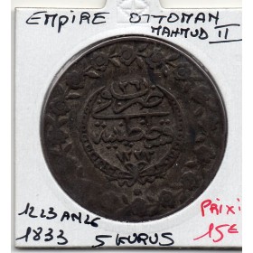Empire Ottoman 5 Kurus 1223 AH an 26 - 1833 TTB+, KM.599 Mahmud II