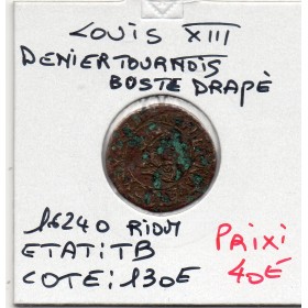 Denier Tounois 1624 O Riom Louis XIII TB Buste juvénile drapé