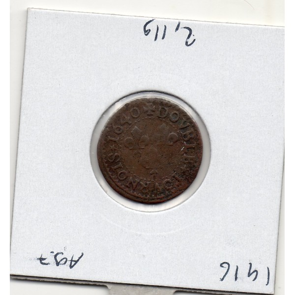 Double Tounois 1640 H La Rochelle TB Louis XIII