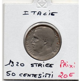 Italie 50 centesimi 1920 striée Sup,  KM 61.2 Quadrige lions