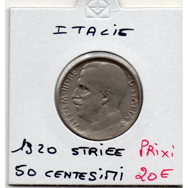 Italie 50 centesimi 1920 striée Sup,  KM 61.2 Quadrige lions