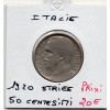 Italie 50 centesimi 1920 striée Sup,  KM 61.2 Quadrige lions