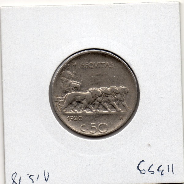 Italie 50 centesimi 1920 striée Sup,  KM 61.2 Quadrige lions