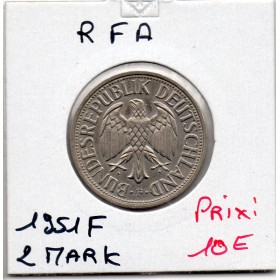 Allemagne RFA 2 deutche mark 1951 F Stuttgart, Sup KM.111