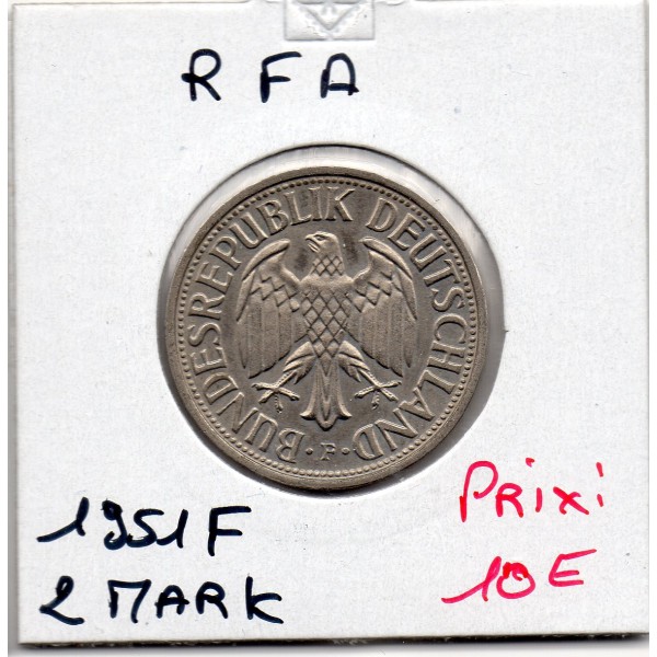 Allemagne RFA 2 deutche mark 1951 F Stuttgart, Sup KM.111