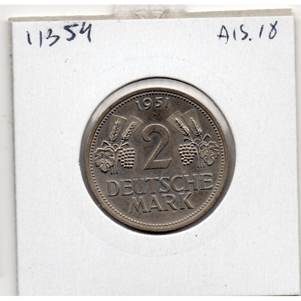 Allemagne RFA 2 deutche mark 1951 F Stuttgart, Sup KM.111
