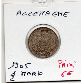 Allemagne 1/2 mark 1905 D Munich, Sup KM.17 Wilhelm 1er