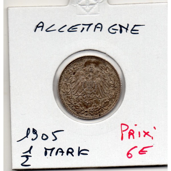 Allemagne 1/2 mark 1905 D Munich, Sup KM.17 Wilhelm 1er