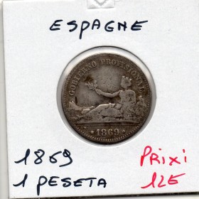 Espagne 1 peseta 1869 TB, KM.652 Gouvernement provisoire