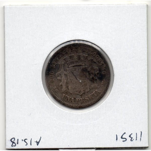 Espagne 1 peseta 1869 TB, KM.652 Gouvernement provisoire