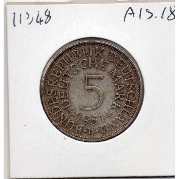Allemagne RFA 5 deutche mark 1951 D, TTB KM.112
