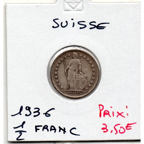 Suisse 1/2 franc 1936 TTB, KM.23