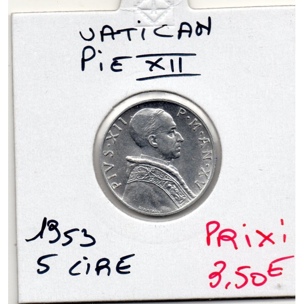 Vatican Pie XII 5 lire 1953 Spl, KM.51 Justice