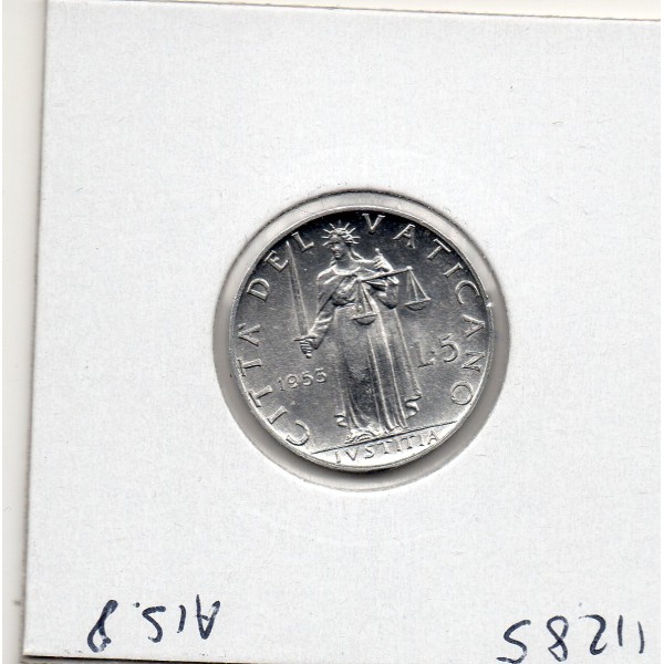 Vatican Pie XII 5 lire 1953 Spl, KM.51 Justice