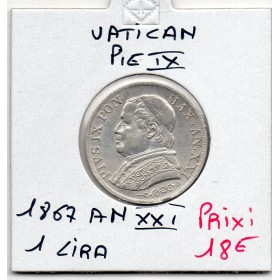 Vatican Pie IX 1 lira 1867 an XXI Sup, KM.1378