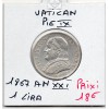 Vatican Pie IX 1 lira 1867 an XXI Sup, KM.1378